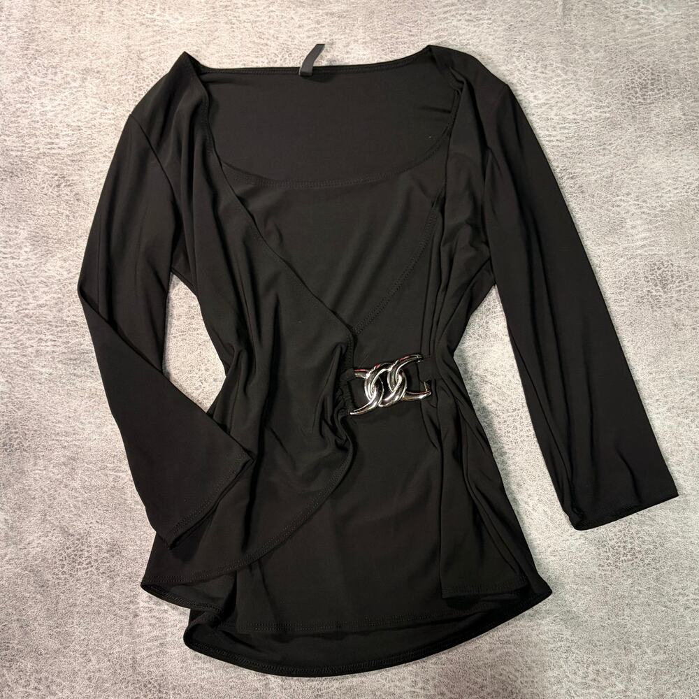 Black Wrap Buckle Long Sleeve Top